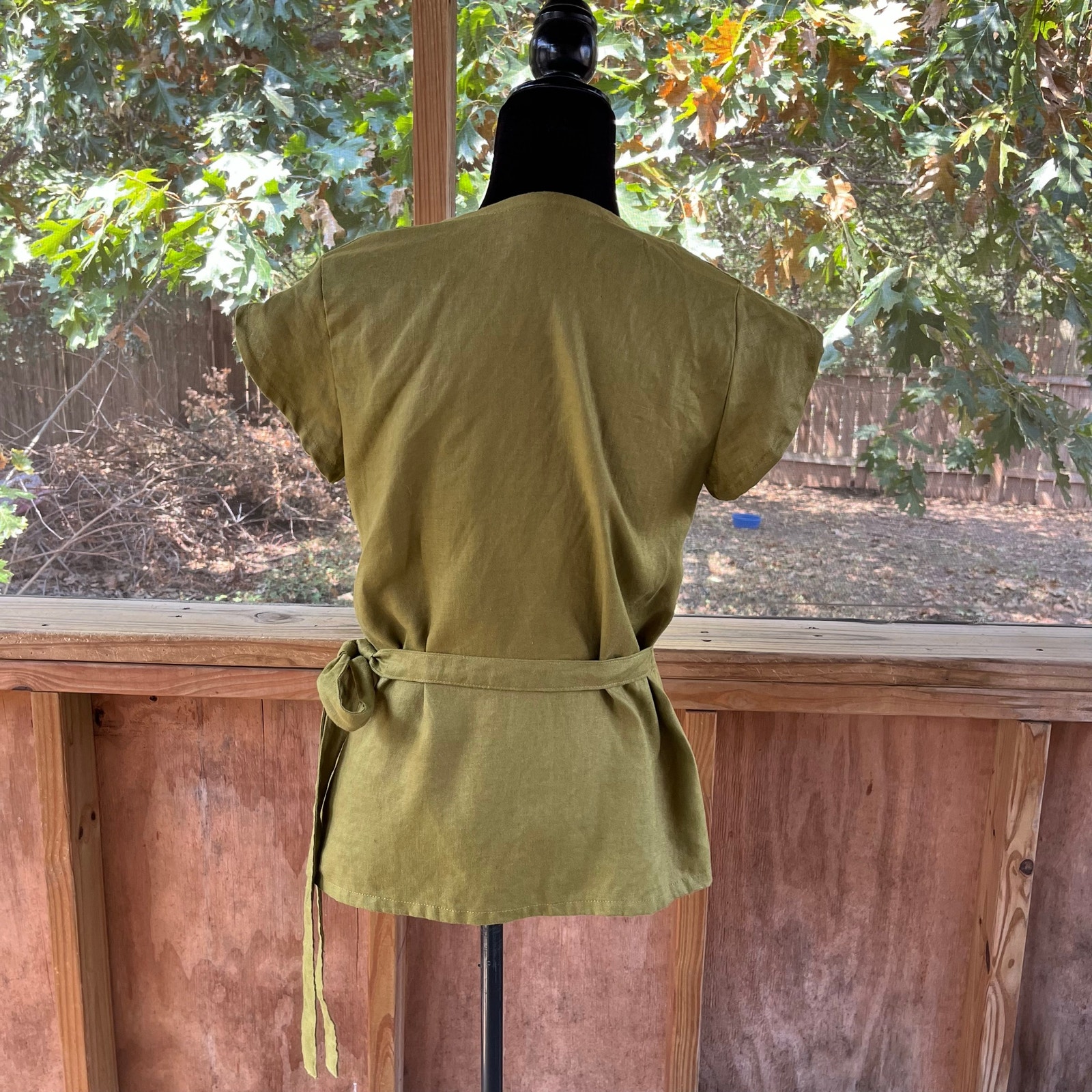 Conscious Clothing Women's 100% Linen Olive Wrap Top Size S — image 3 of 7